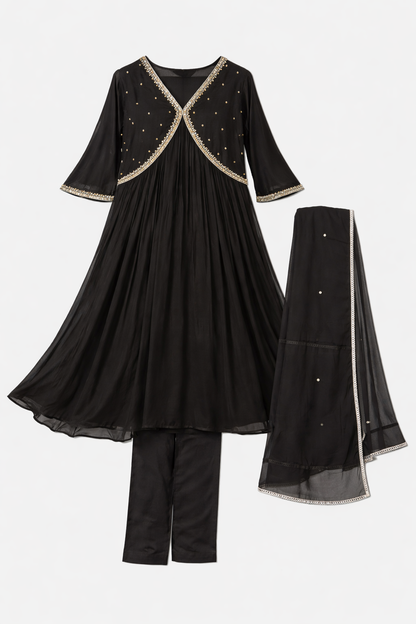 Black Embellished Anarkali 3-Piece Set