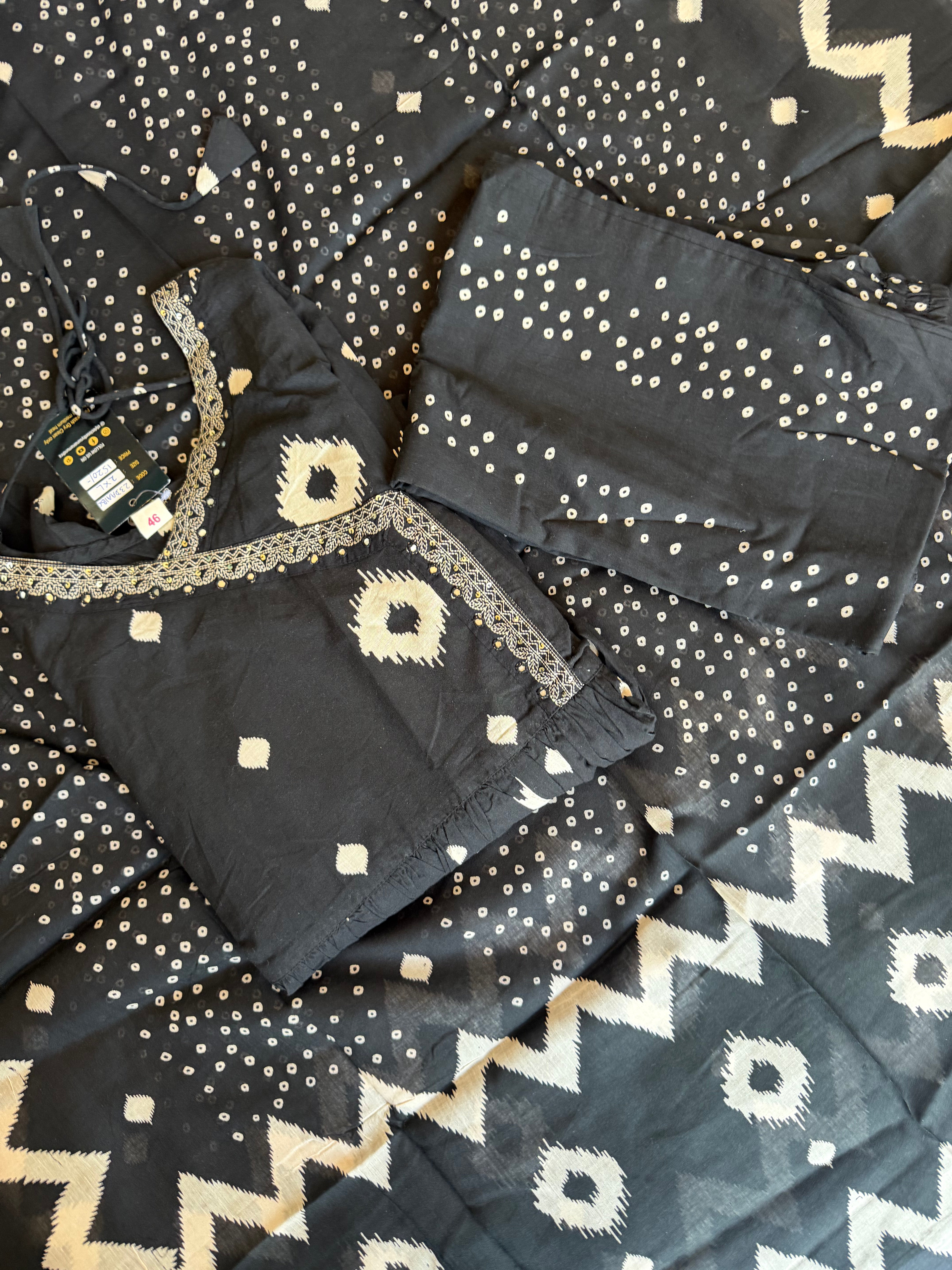 Noor Black Printed Anarkali Set (3-Piece)