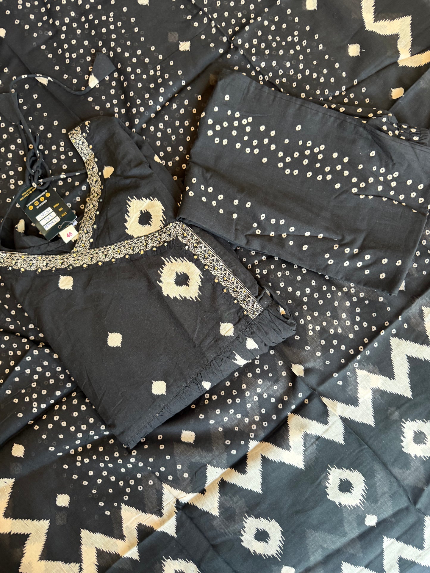 Noor Black Printed Anarkali Set (3-Piece)