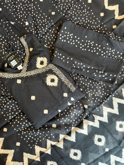 Noor Black Printed Anarkali Set (3-Piece)