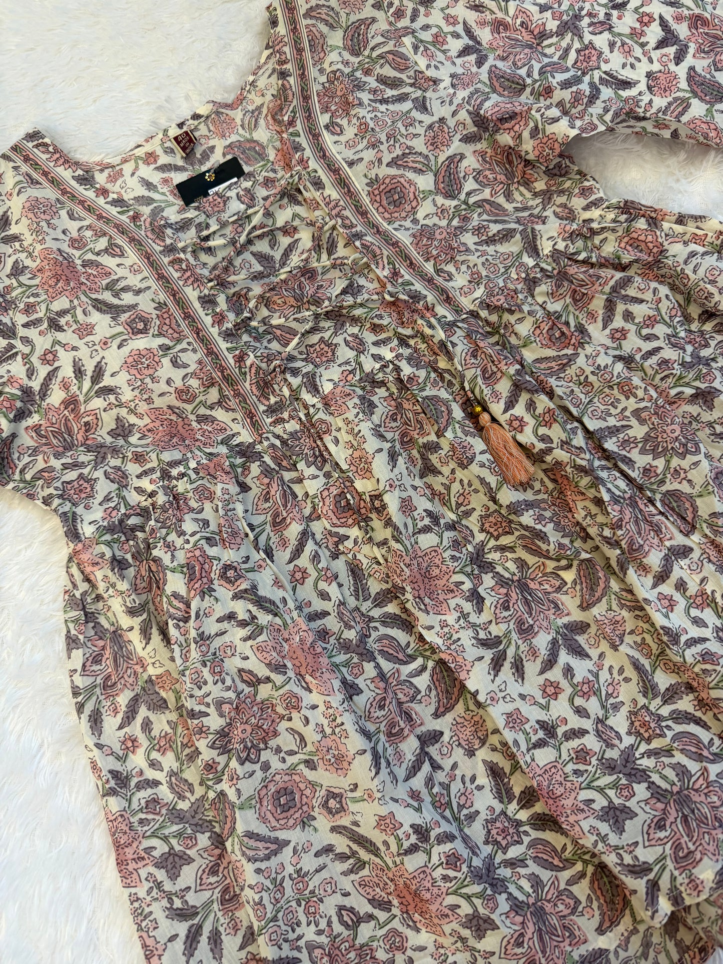 Blush Floral Handblock Short Kurta