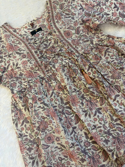Blush Floral Handblock Short Kurta