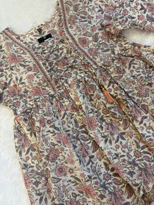 Blush Floral Handblock Short Kurta