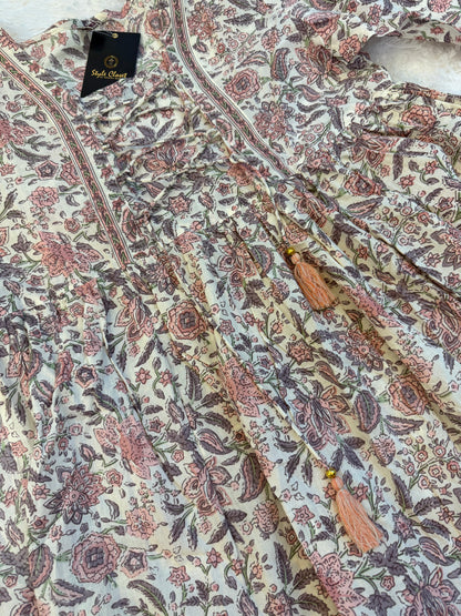 Blush Floral Handblock Short Kurta