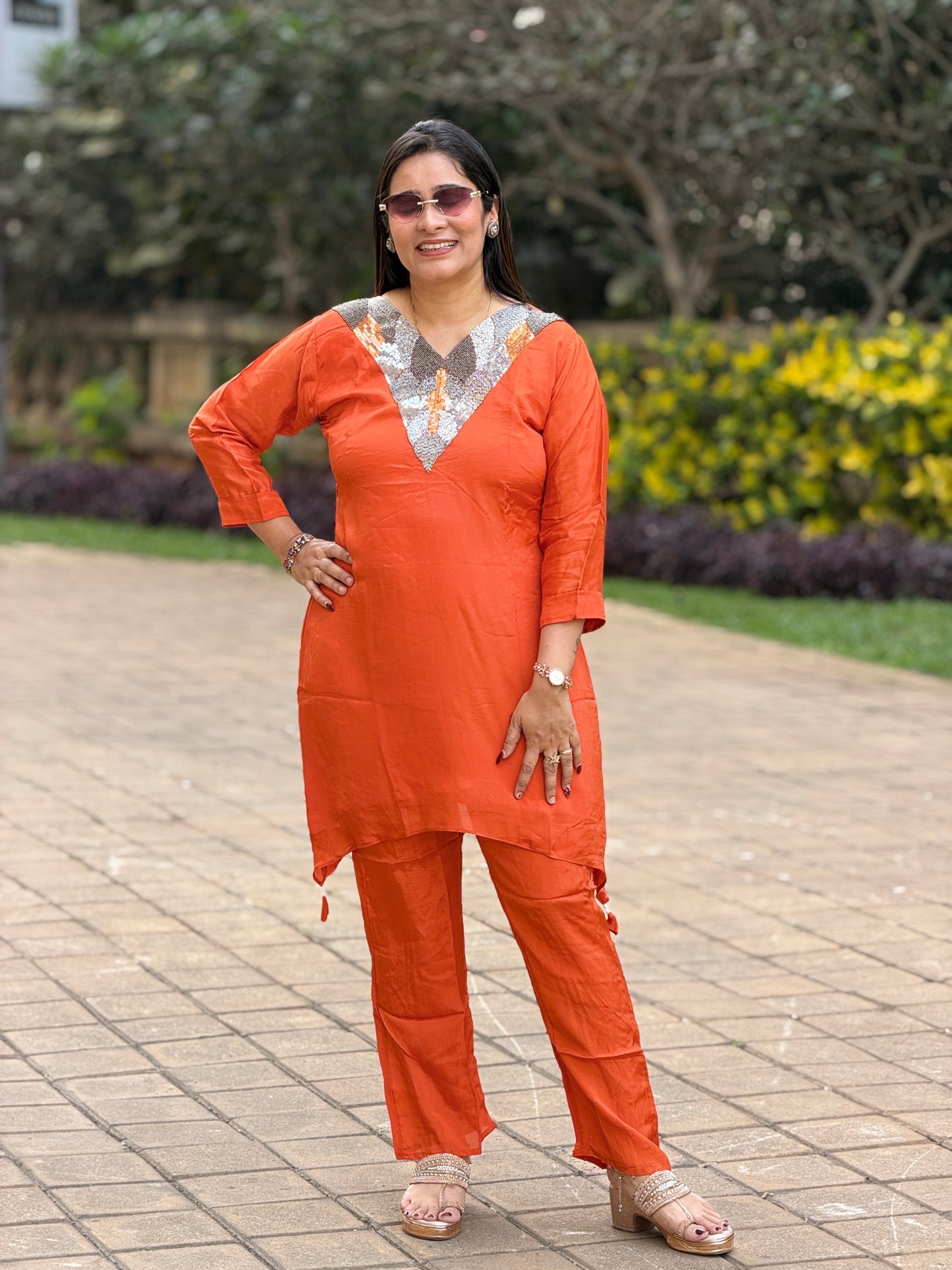 Glitz & Glam Hand-Embellished Silk Co-ord Set