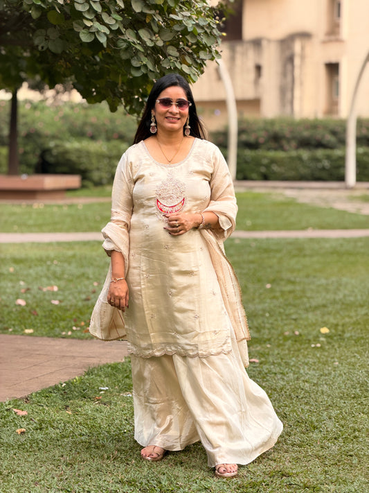 Elegant Zardozi work Kurta Palazzo Set with Dupatta