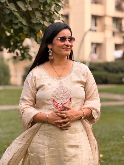 Elegant Zardozi work Kurta Palazzo Set with Dupatta