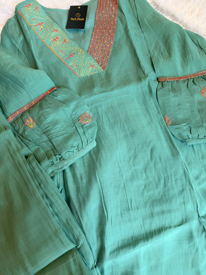 Aqua Blue Grace Embroidered Kurta Set