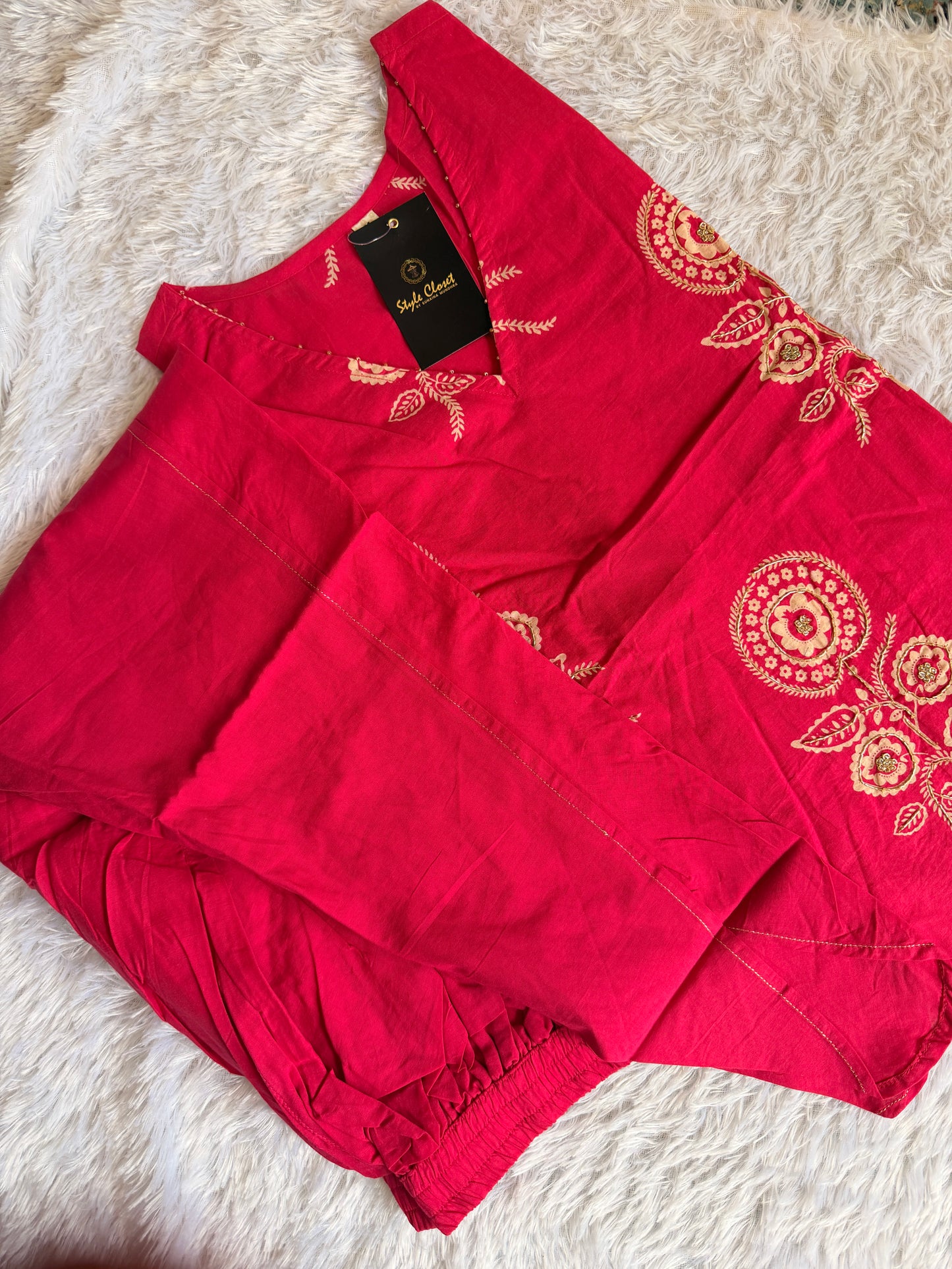 Pink Bloom Embroidered Co-ord Set with Tulip Pants