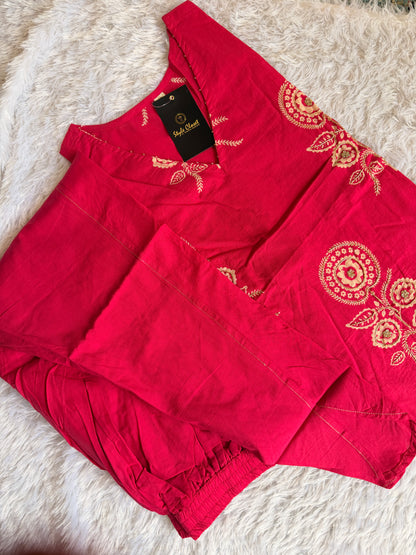 Pink Bloom Embroidered Co-ord Set with Tulip Pants