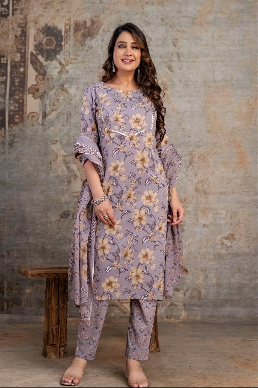 Mauve Floral Print Salwar Suit Set