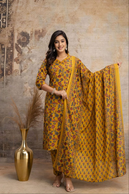 Mustard Floral Print Salwar Kameez Set