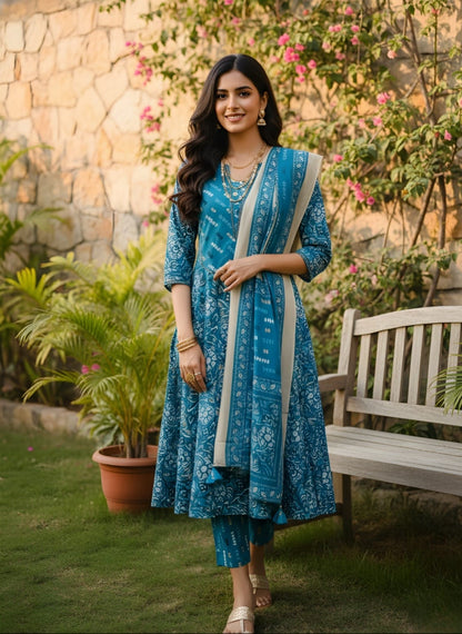 Women's Cerulean Blue Ethnic Set