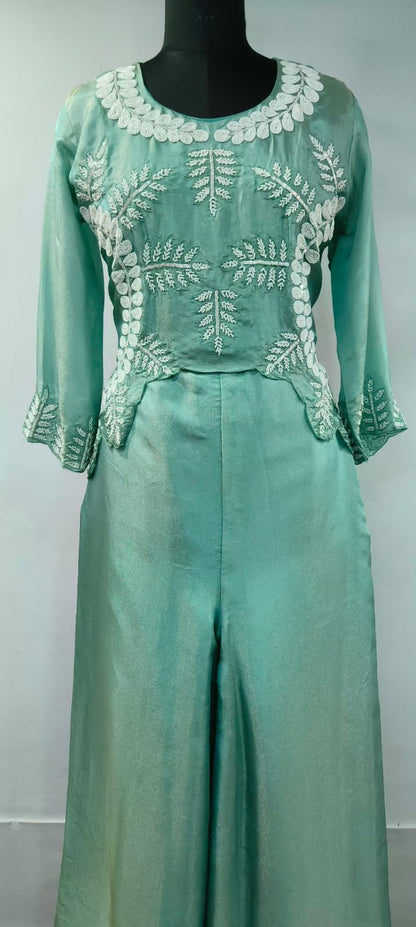 Seafoam Sage Embroidered Sharara-style Co-ord Set