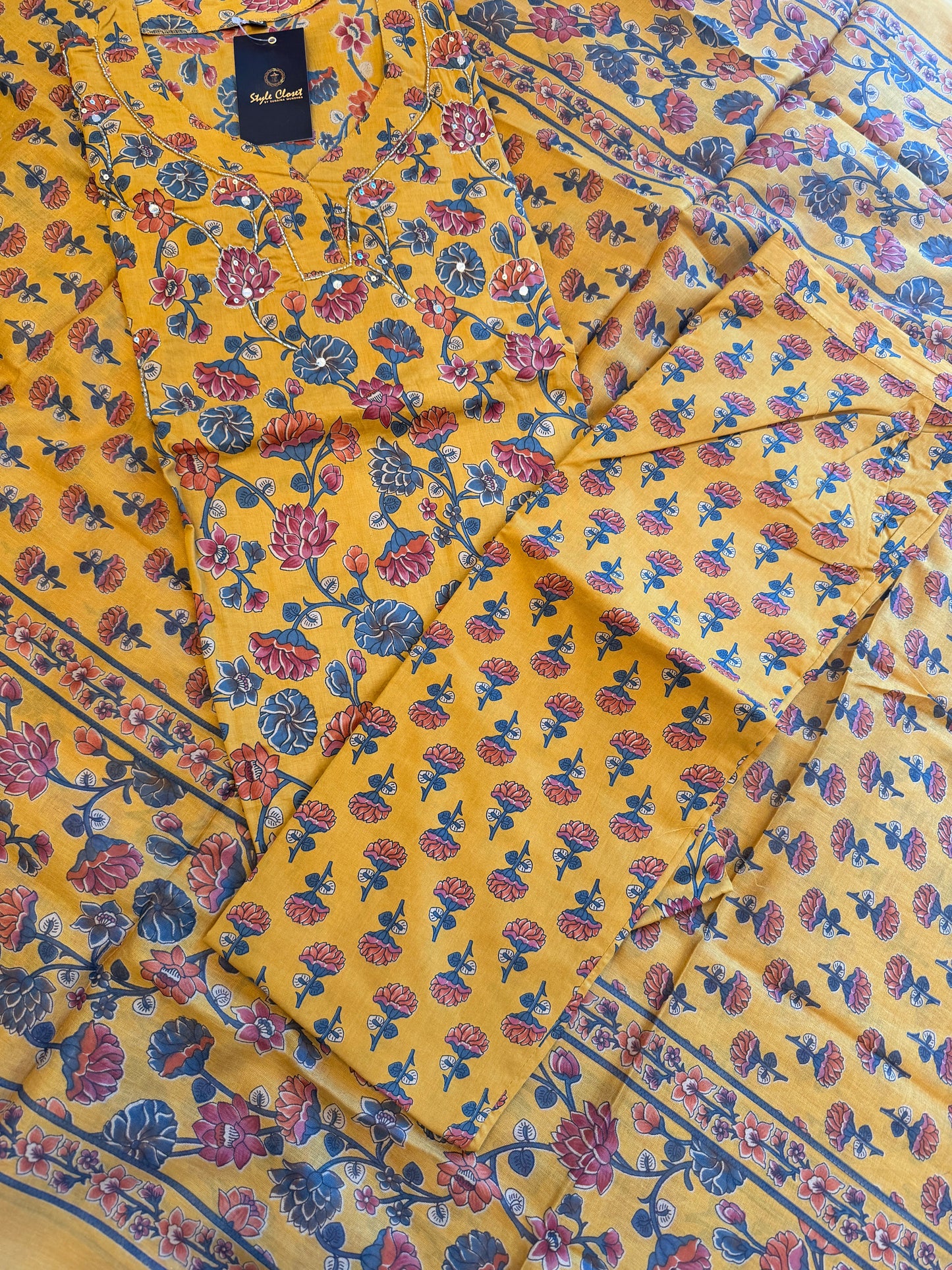 Mustard Floral Print Salwar Kameez Set