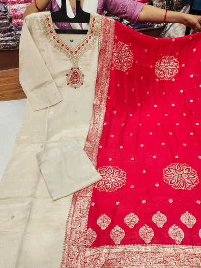 The Festive Classic: Embroidered Silk Suit with Woven Banarasi Accents