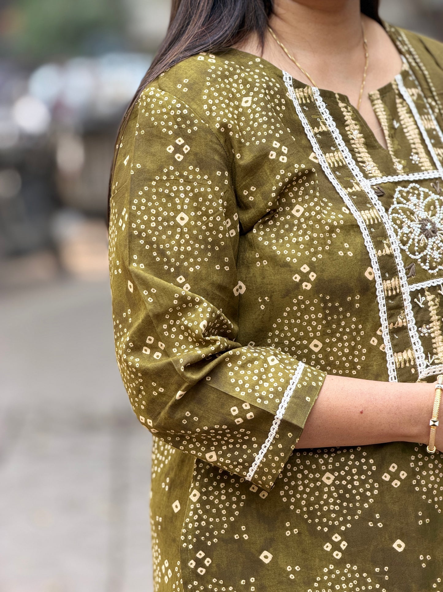 Rust & Olive Handblock Kurta Pant Dupatta Set