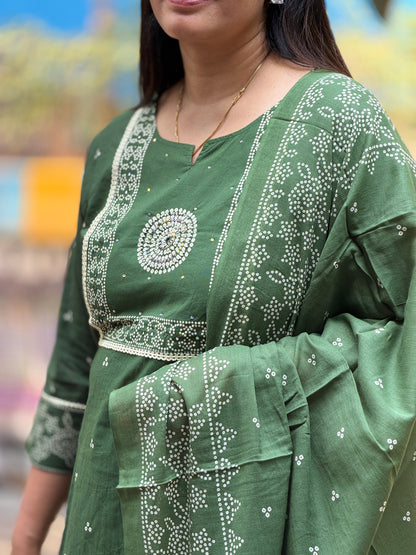 Dark Green Bandhani Print Suit Set