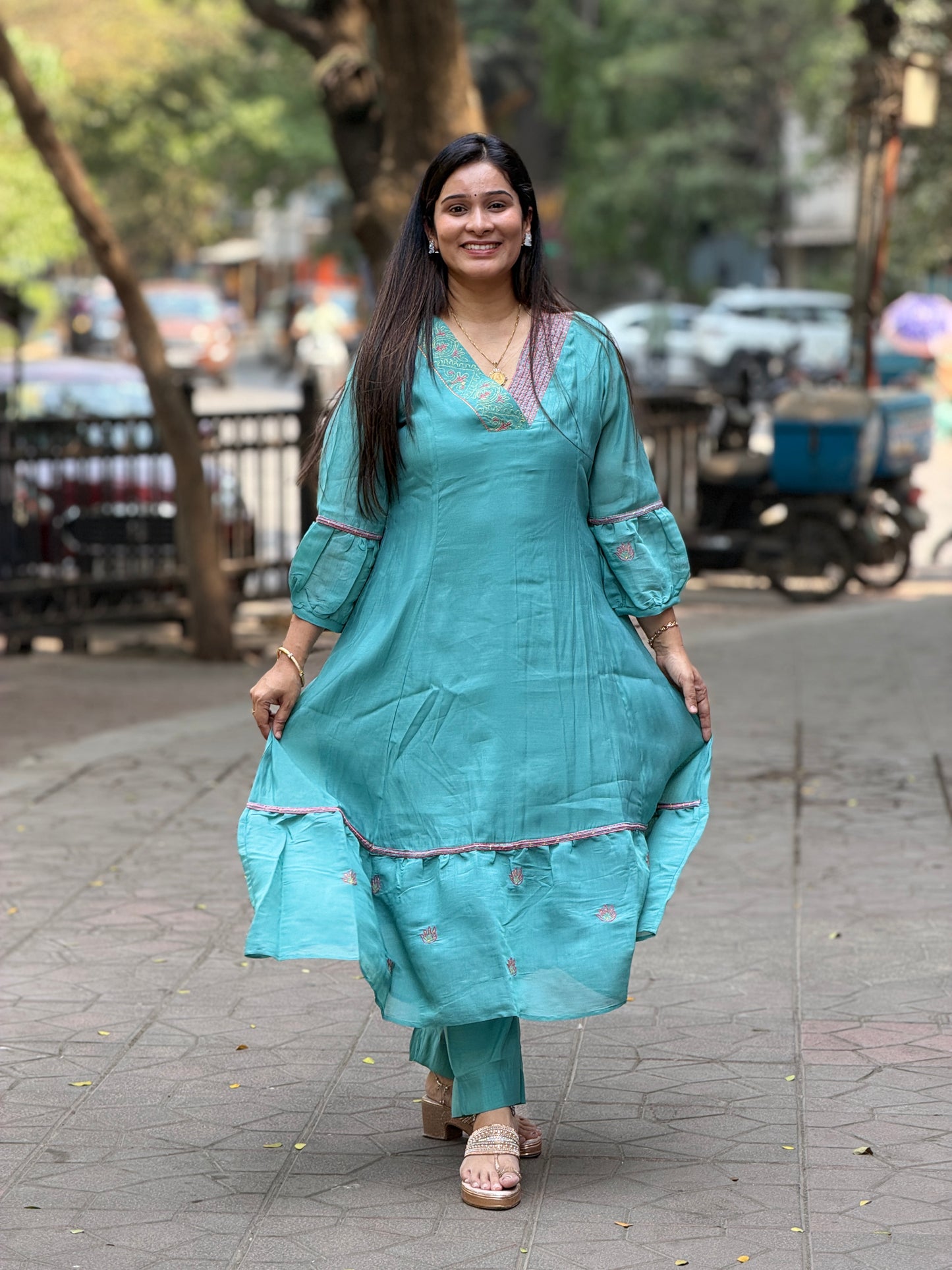 Aqua Blue Grace Embroidered Kurta Set