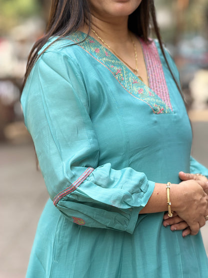 Aqua Blue Grace Embroidered Kurta Set