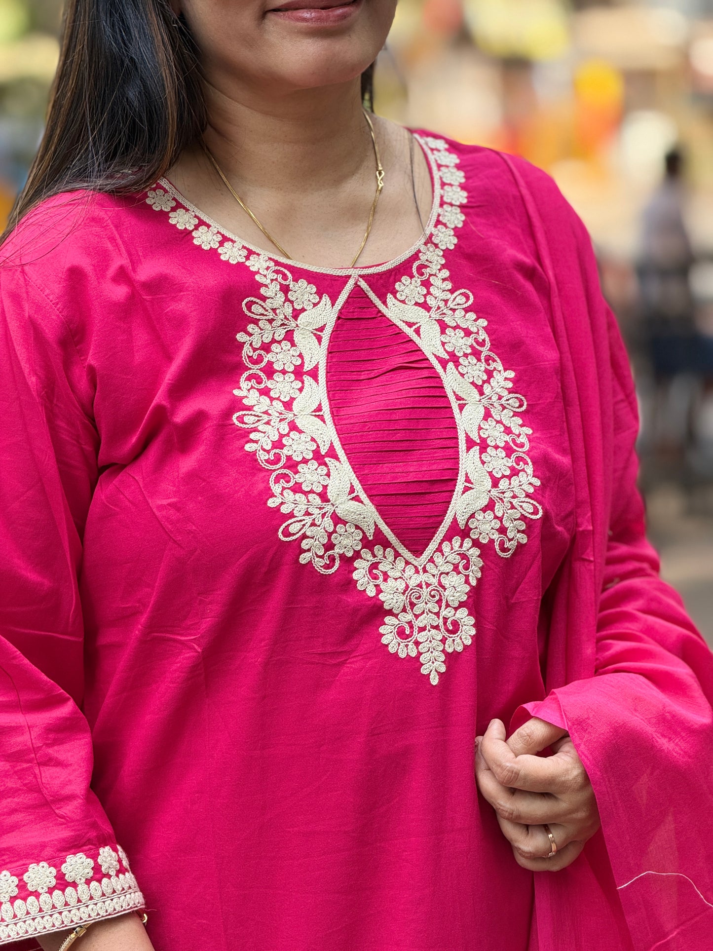 Fuchsia Muse Hand-Embroidered Kurta Set