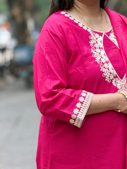 Fuchsia Muse Hand-Embroidered Kurta Set
