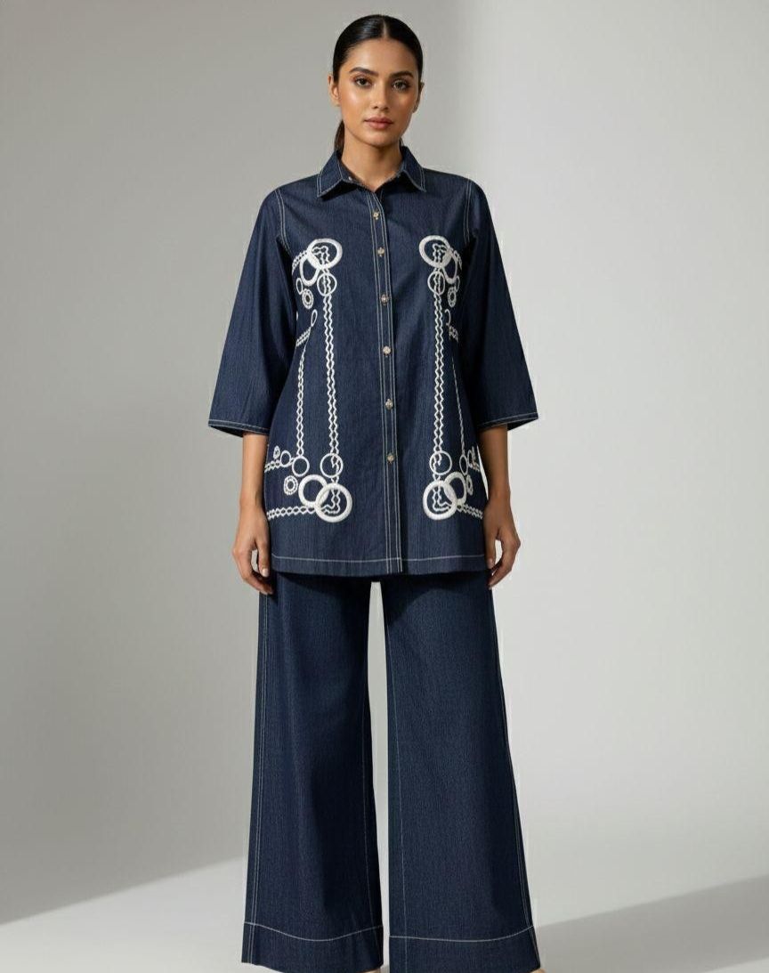 Indigo Denim Embroidered Co-ord Set