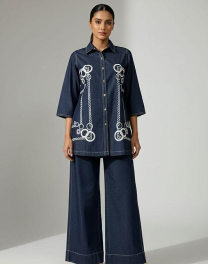 Indigo Denim Embroidered Co-ord Set