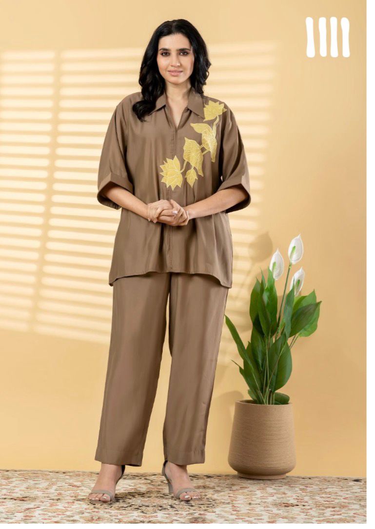 Earthy Mocha Embroidered Co-ord Set