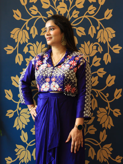 Embroidered Drape Skirt Set