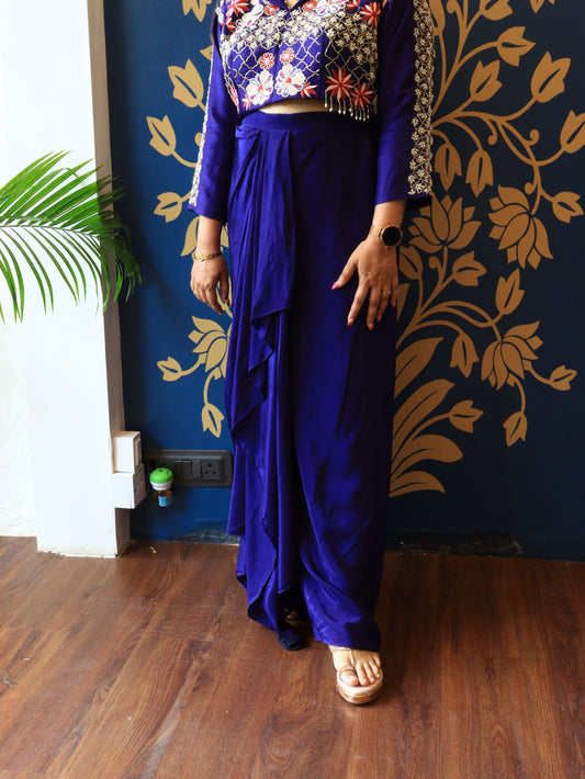 Embroidered Drape Skirt Set