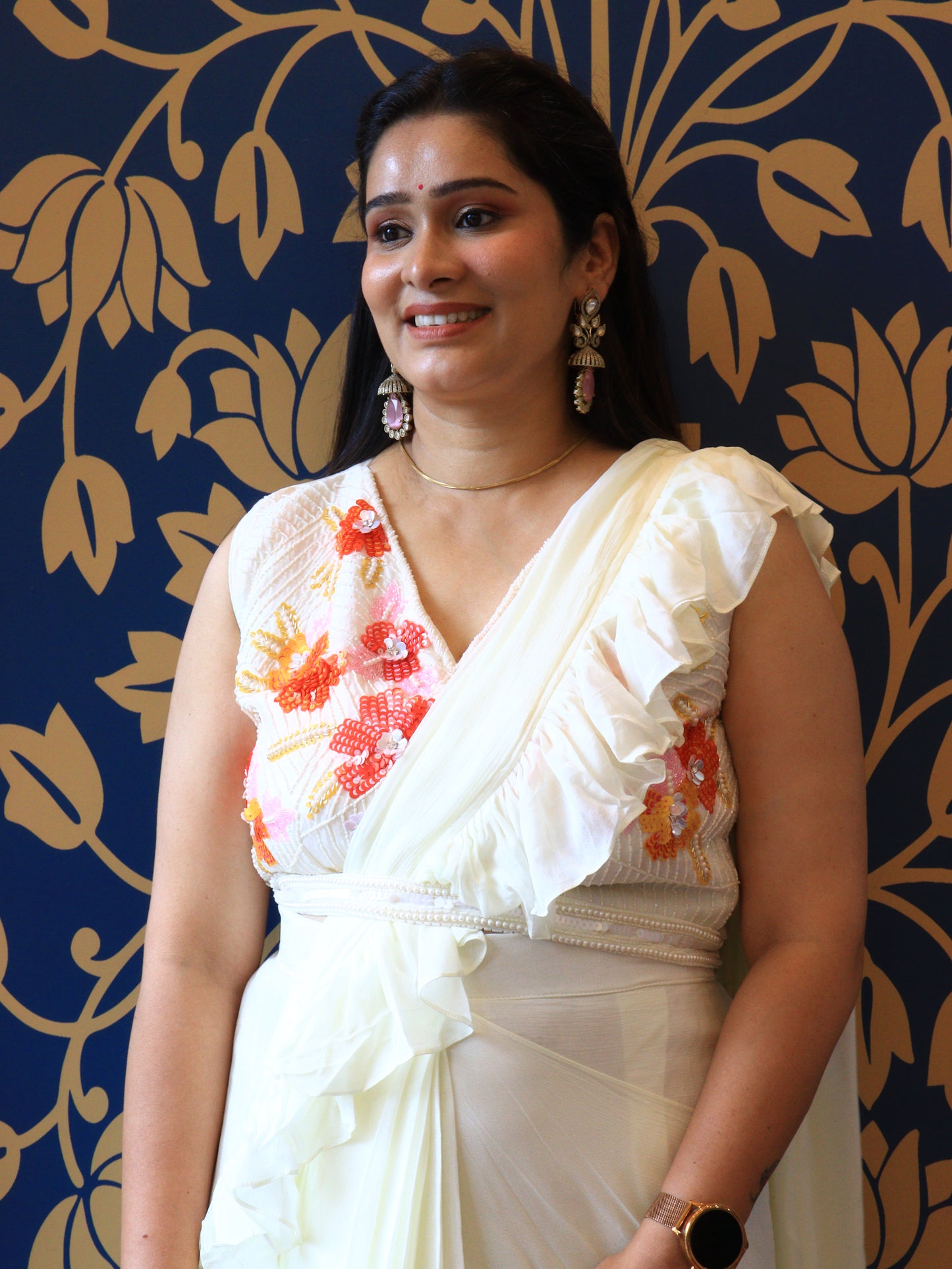 Ruffle Pre-Draped Saree Set