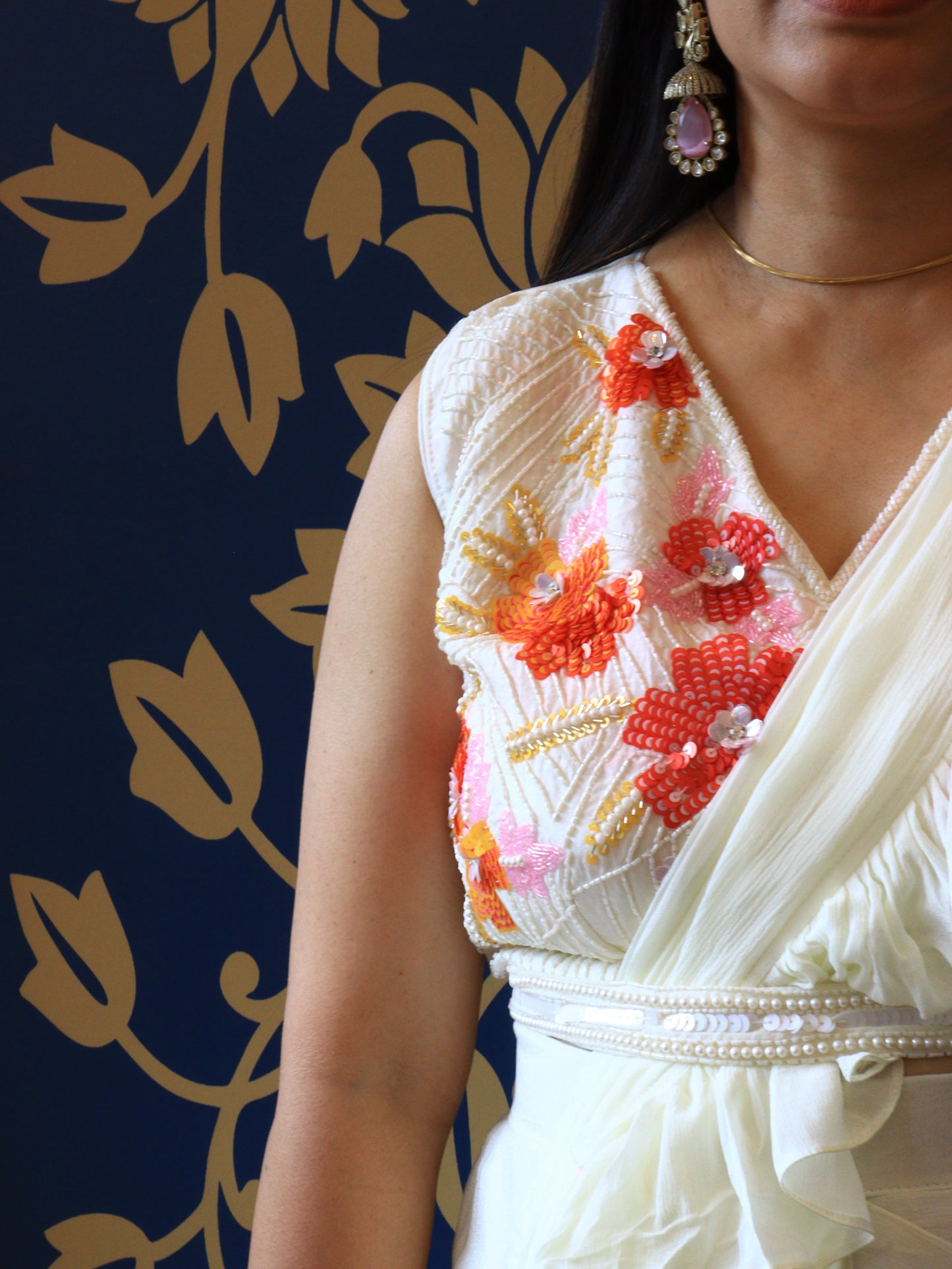 Ruffle Pre-Draped Saree Set