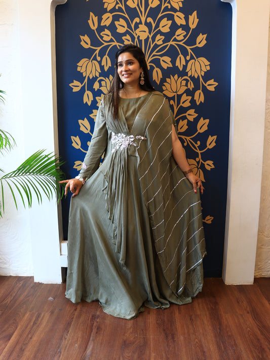 Olive Green Drape Gown
