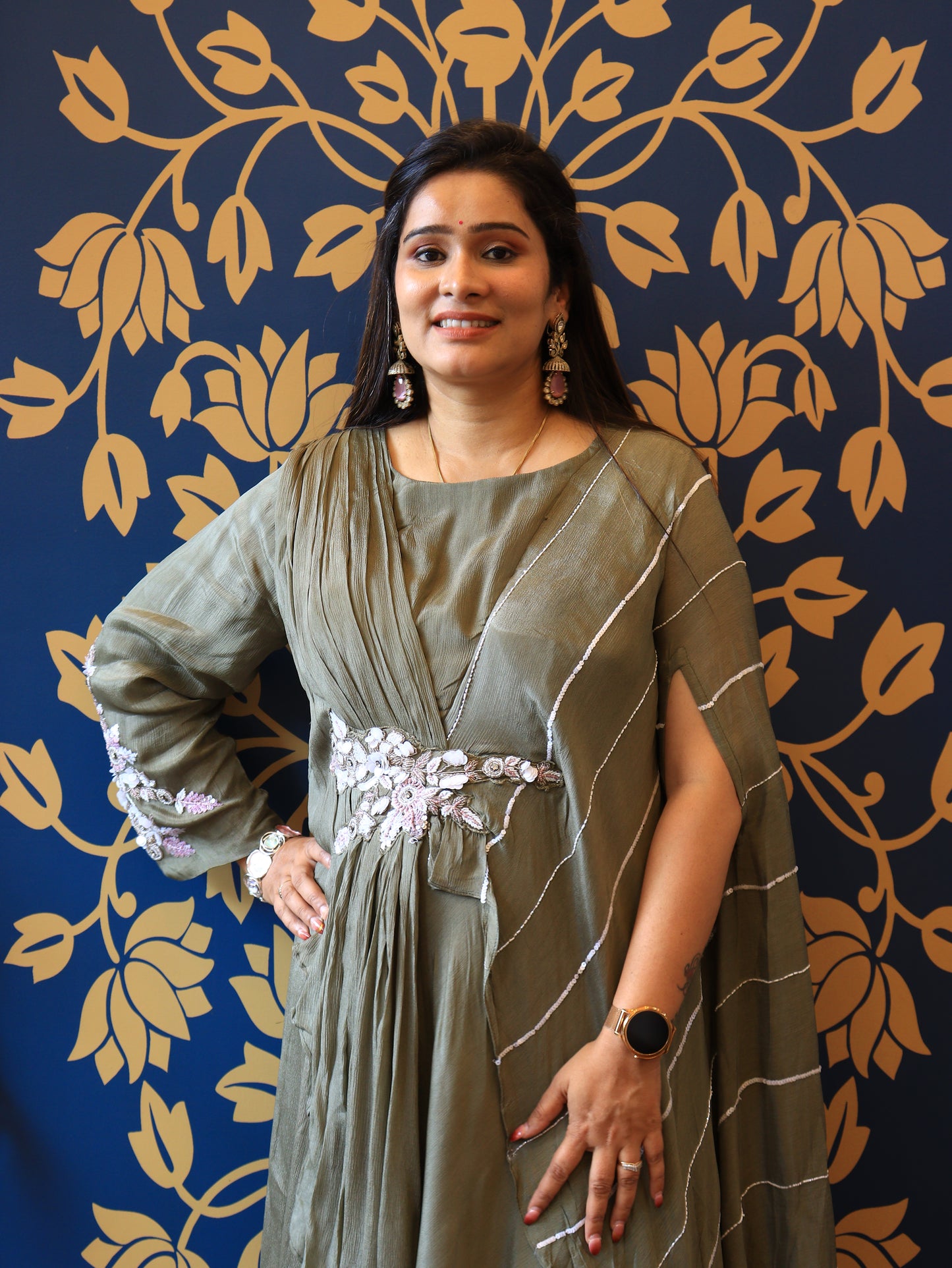 Olive Green Drape Gown