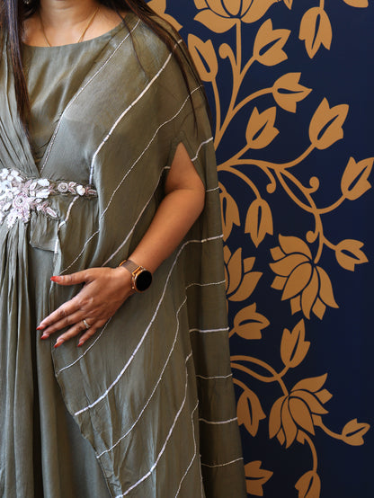 Olive Green Drape Gown