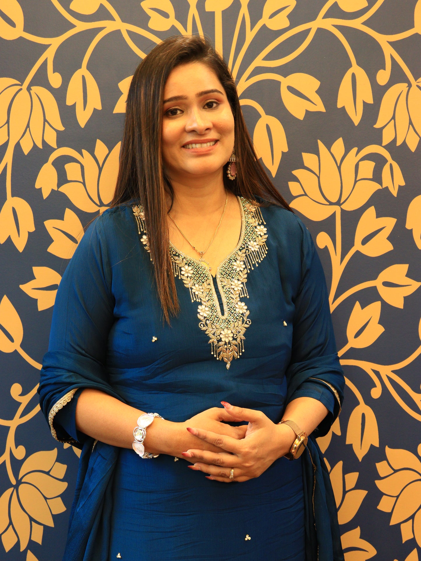 Embroidered Sharara Set in Wine & Navy Blue