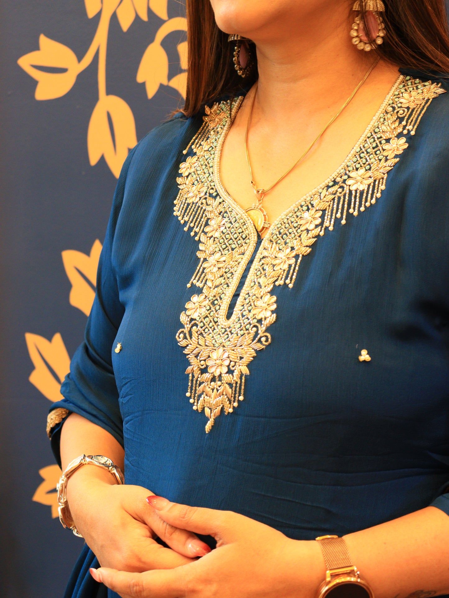 Embroidered Sharara Set in Wine & Navy Blue