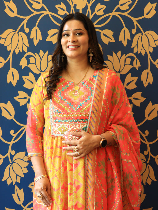 Vibrant Yellow Mirror Work Anarkali Set