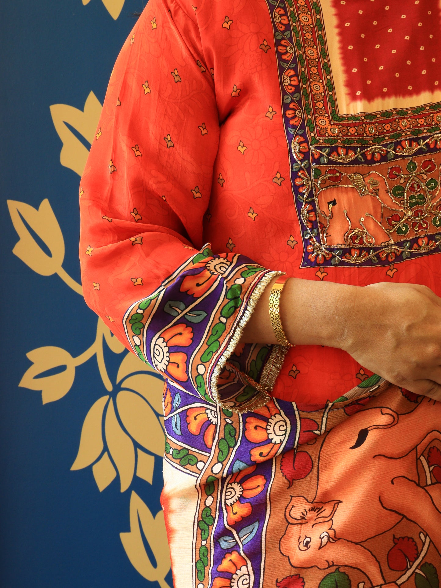 Orange Embroidered Kurta Set with Printed Dupatta