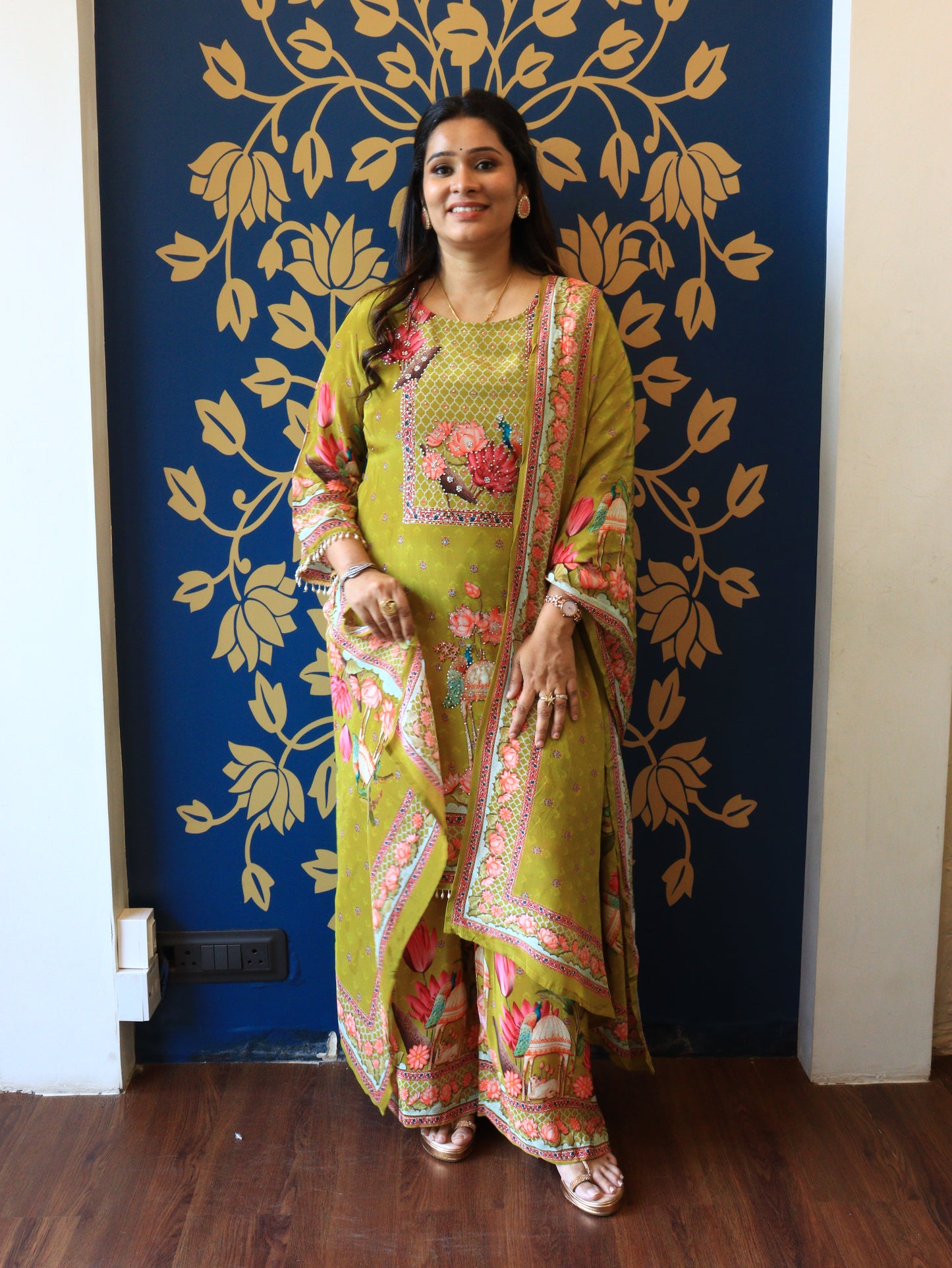 Royal Peacock Garden 3-Piece Printed Suit Set