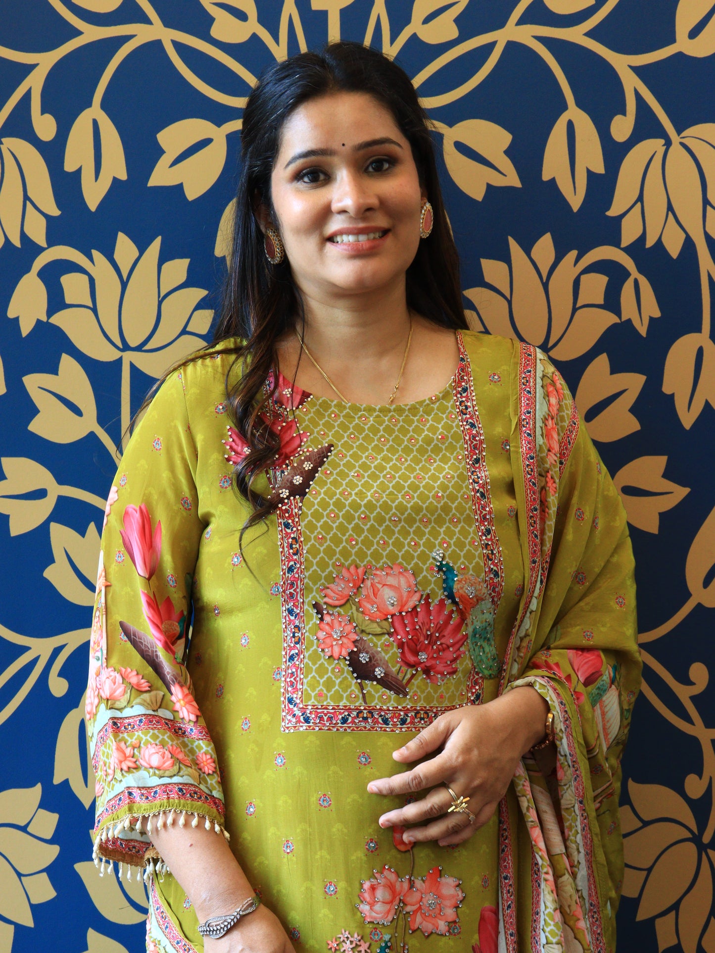 Royal Peacock Garden 3-Piece Printed Suit Set