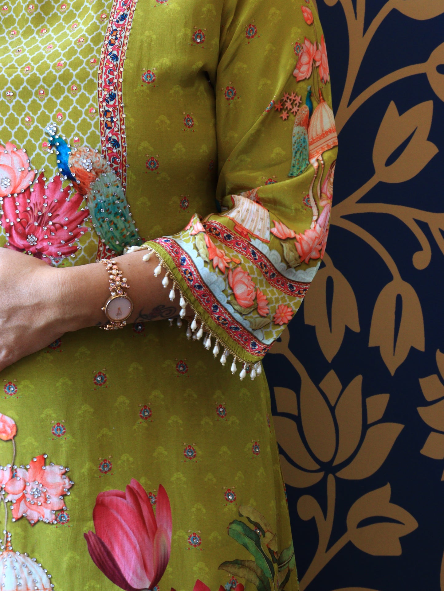 Royal Peacock Garden 3-Piece Printed Suit Set