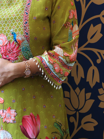 Royal Peacock Garden 3-Piece Printed Suit Set