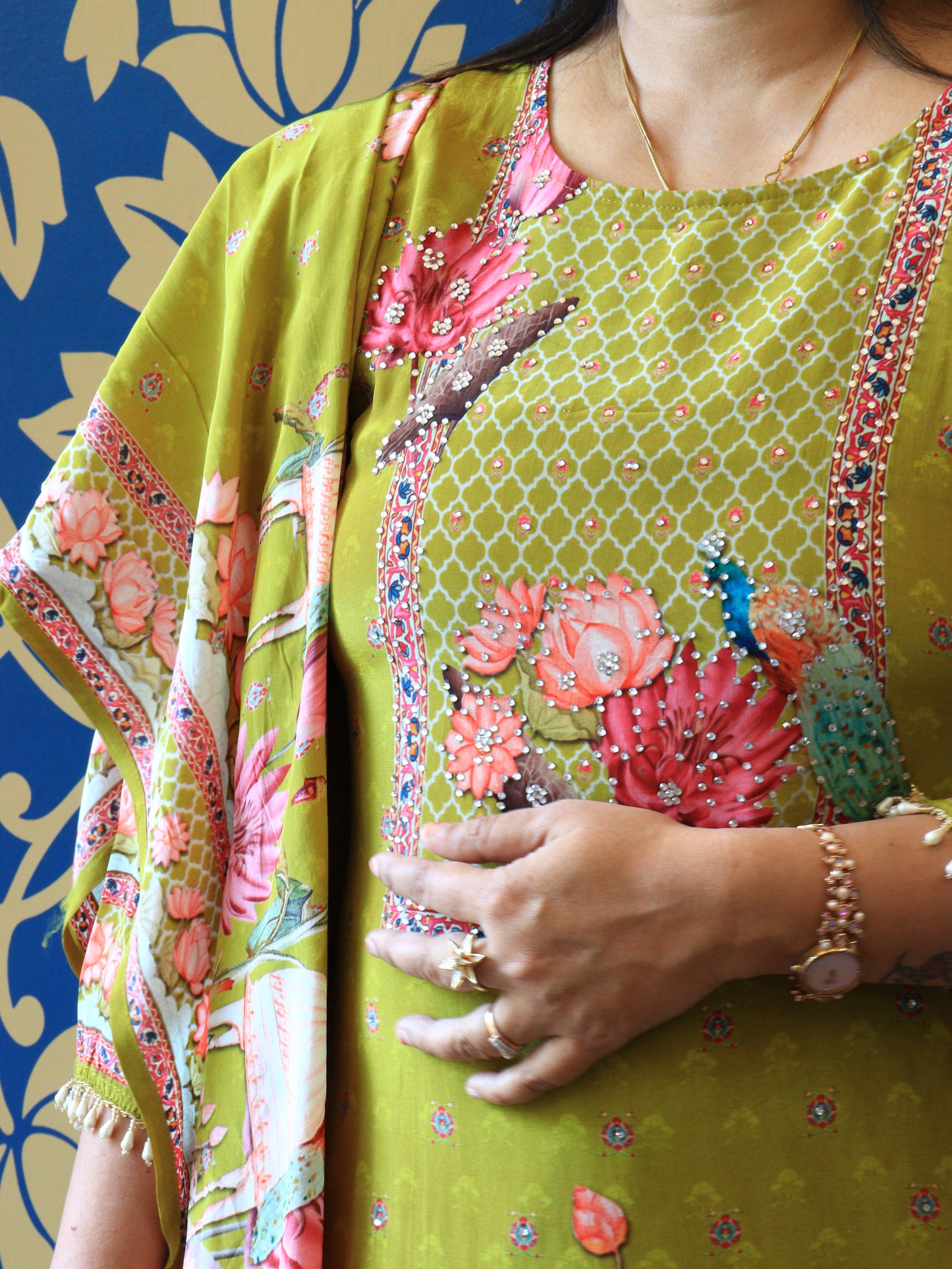 Royal Peacock Garden 3-Piece Printed Suit Set