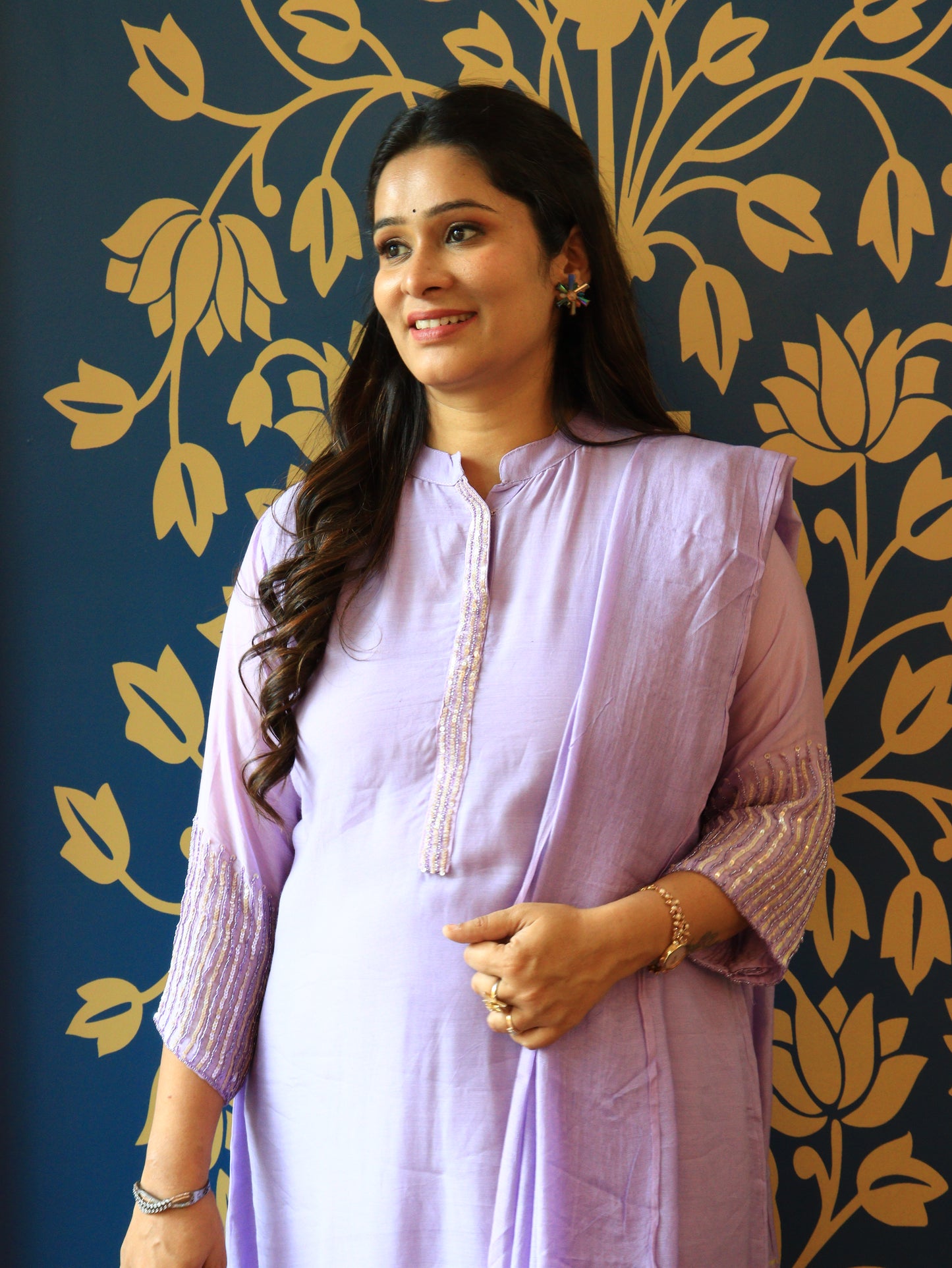 Lavender Shine Straight-Fit Kurta Set