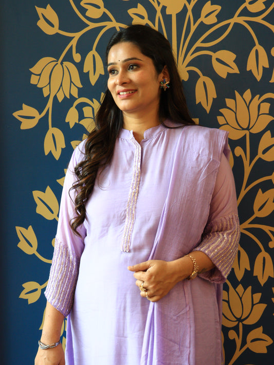 Lavender Shine Straight-Fit Kurta Set