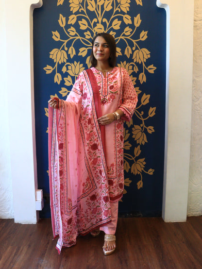 Floral Printed Cotton Suit Set