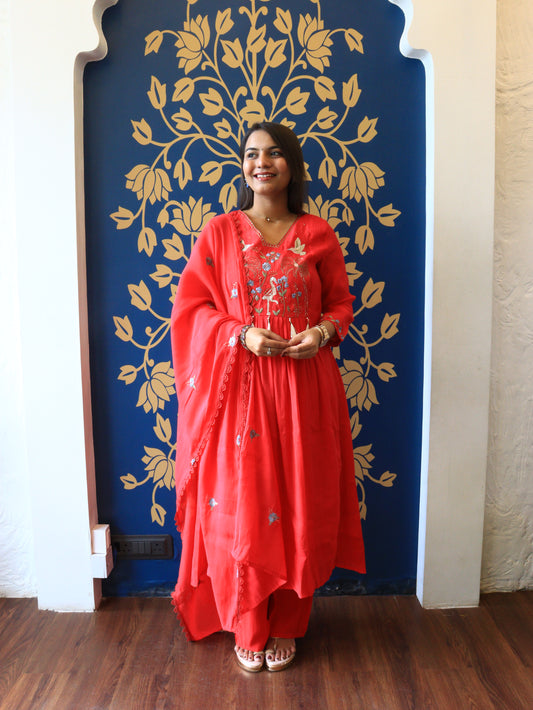 The Coral Paradise Embroidered Suit Set