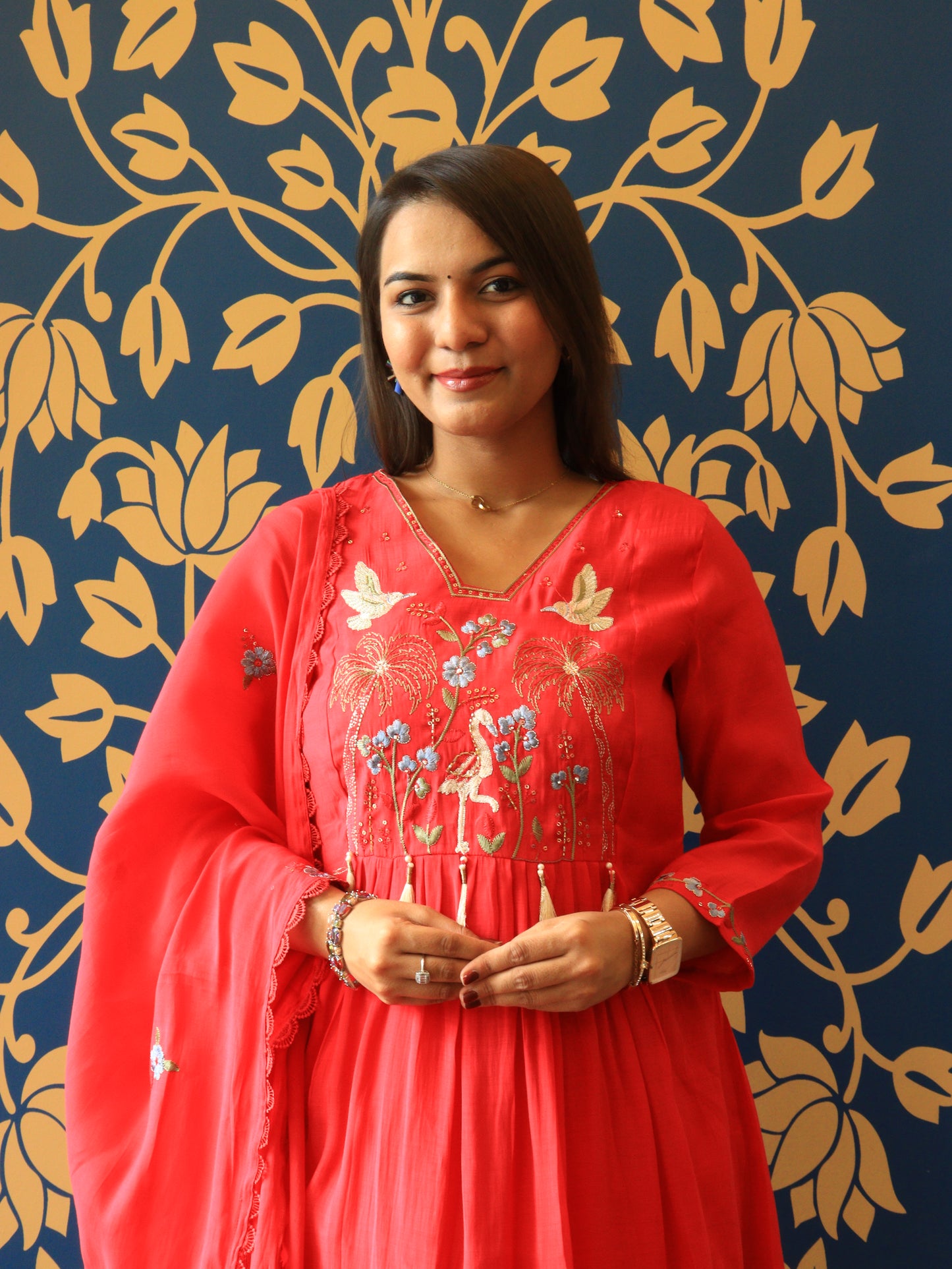 The Coral Paradise Embroidered Suit Set